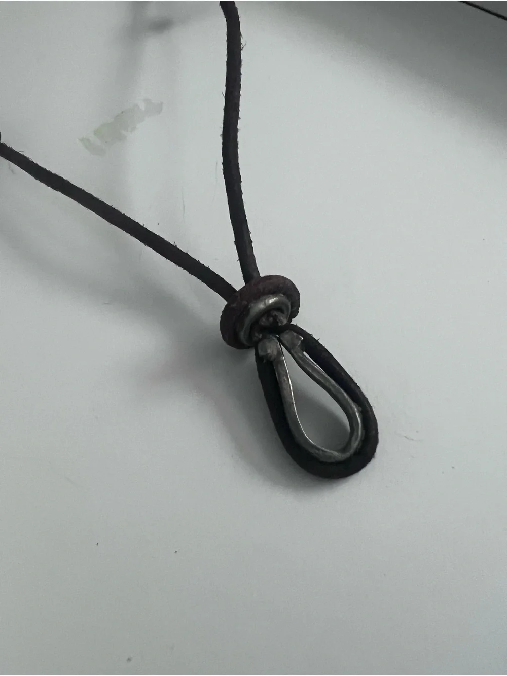 Vintage Boho Brown Leather Cord Necklace with Metal Teardrop Pendant